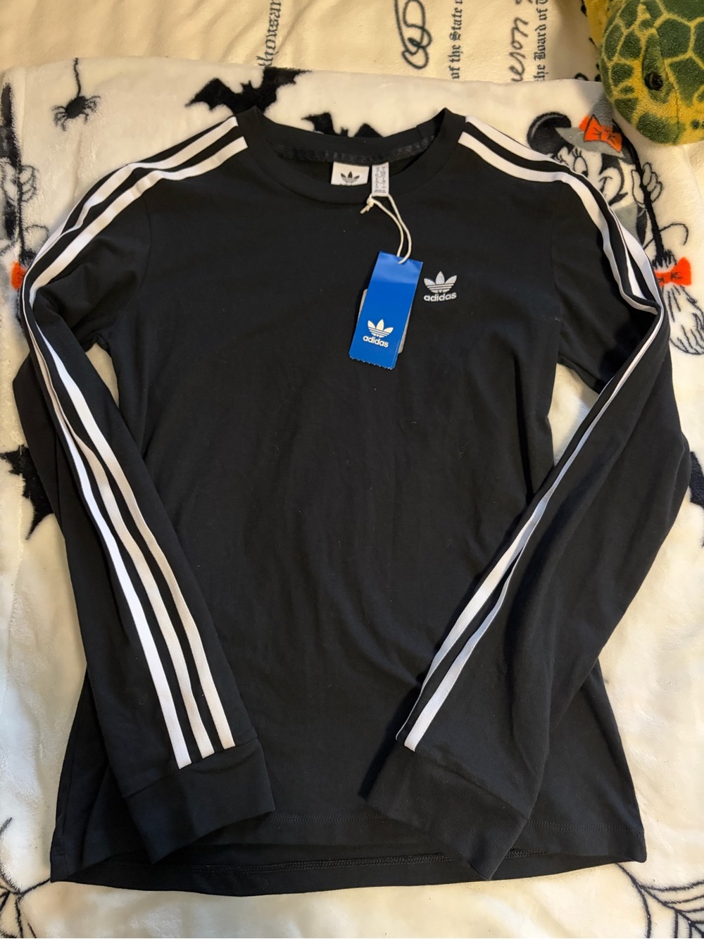 adidas Black Crewneck Sweater with White 3-Stripe Sleeves